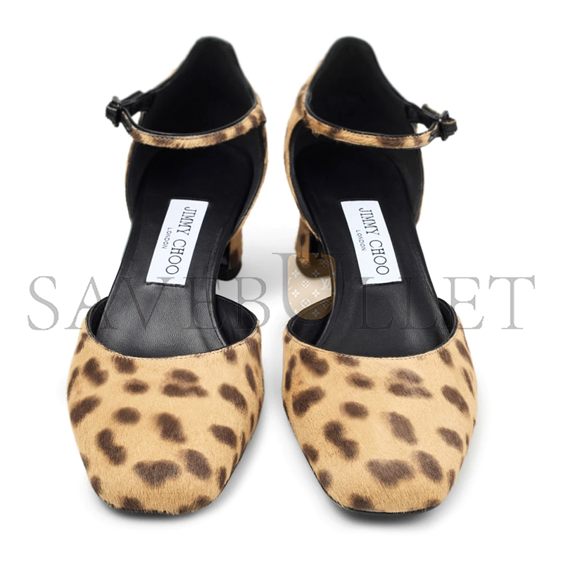 Ji*y Ch* pixie block heel 45 natural leopard print pony pumps pixiebh45lop